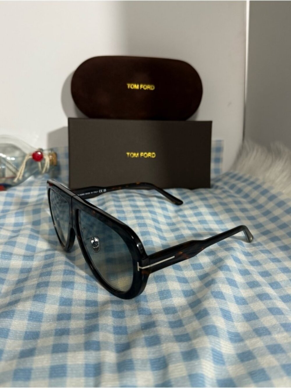 Tom Ford Tortoiseshell Shield Sunglasses with Brown-Gray Gradient Lenses